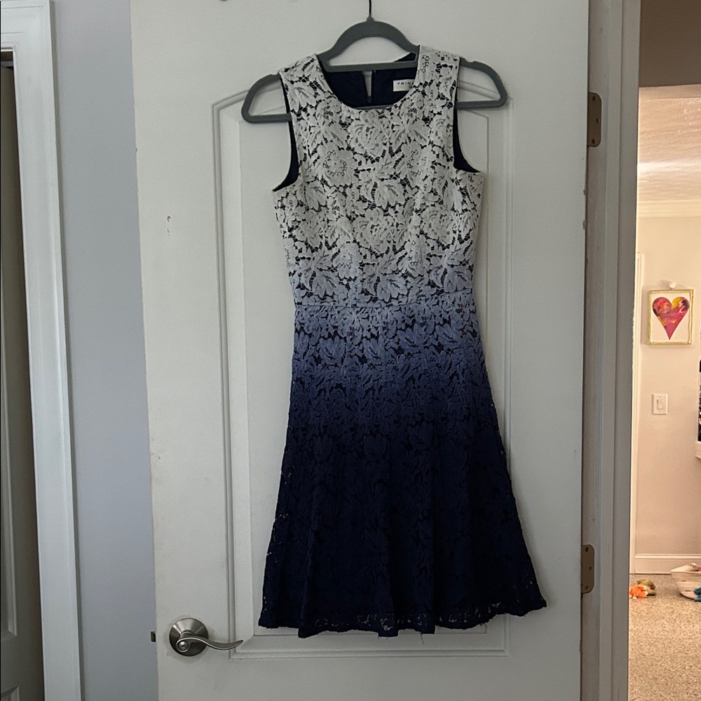 Trina Turk Navy and White Lace Midi Dress